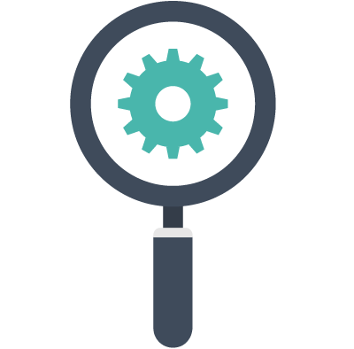 Magnifying glass with gear icon